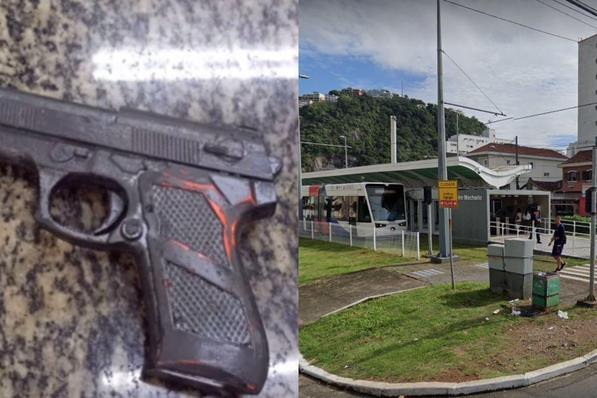 O suspeito foi encontrado com uma arma de fogo falsa