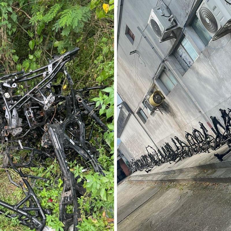 A Polícia Civil encontrou dezenas de quadros de motos roubadas e furtadas escondidas em uma área de mata no Tancredo Neves