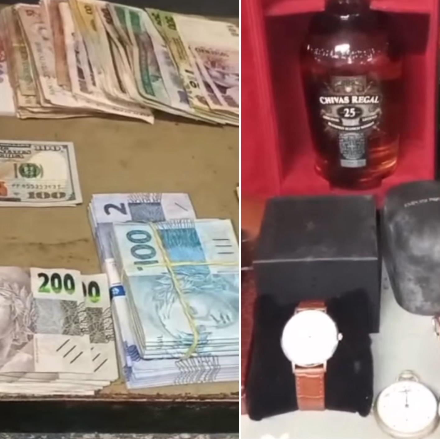 Com o ladrão, foram localizados diversos produtos, dinheiro e um cofre que posteriormente foi entregue ao proprietário