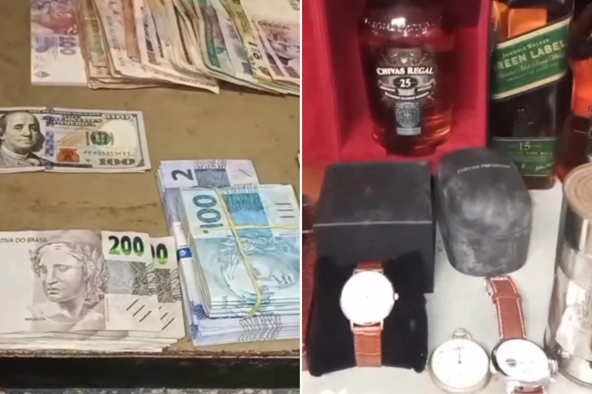 Com o ladrão, foram localizados diversos produtos, dinheiro e um cofre que posteriormente foi entregue ao proprietário