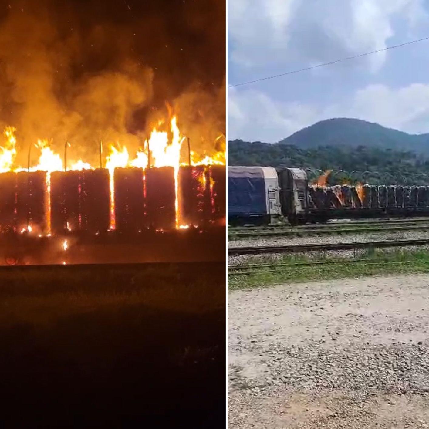 Vagão foi incendiado na Estação Paratinga, em São Vicente, SP