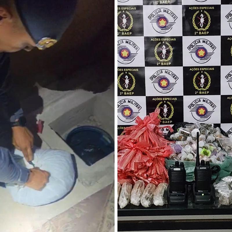 As drogas estavam escondidas num tonel concretado no subsolo do imóvel