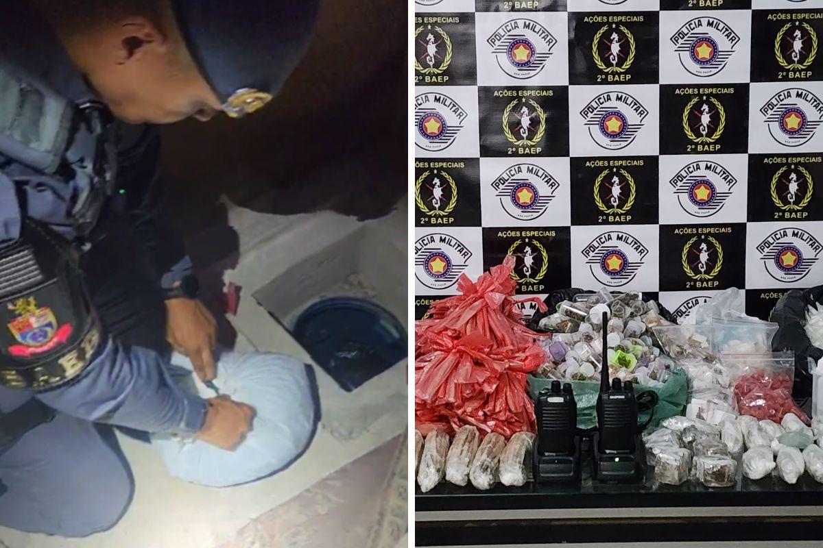 As drogas estavam escondidas num tonel concretado no subsolo do imóvel