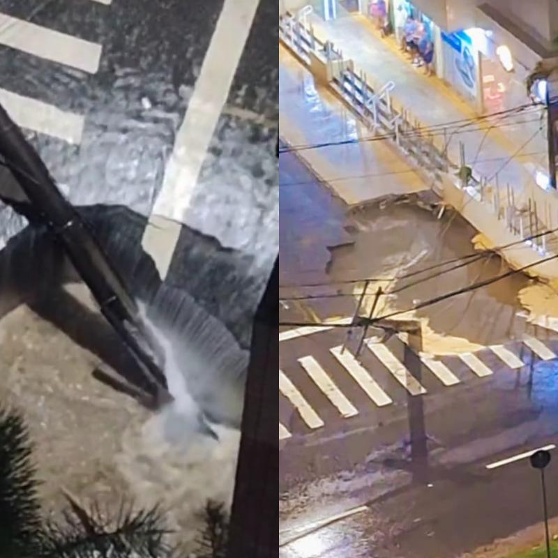 A cratera se abriu no asfalto de São Vicente