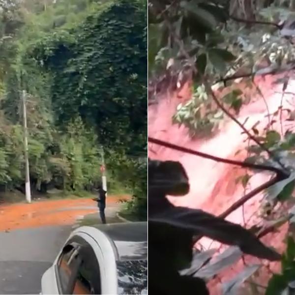 A adutora rompeu causando deslizamento de terra, além de invadir o leito carroçável da Ilha Porchat, causando interdição parcial