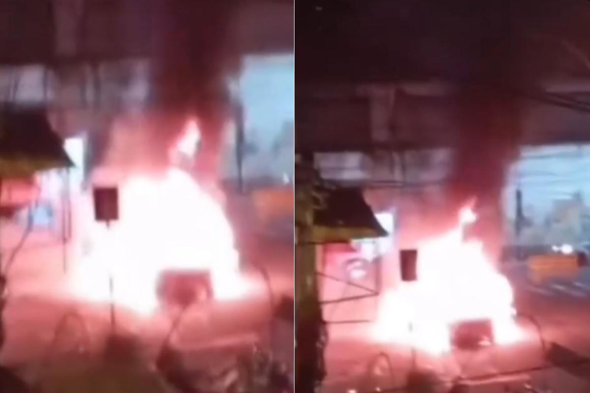 Incêndio em carro ocorreu na Rua João Ramalho, em São Vicente; causa é desconhecida
